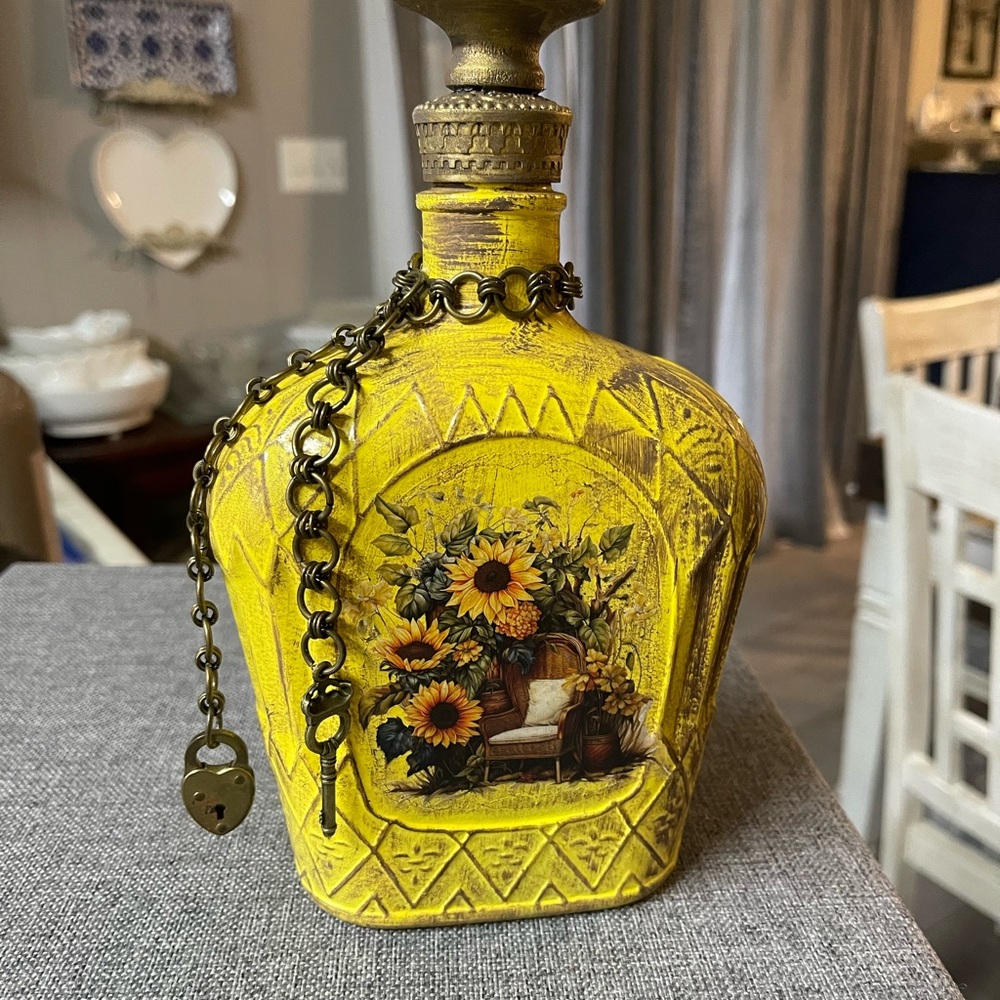 Vintage Yellow Decorative Vase with Chain Accent